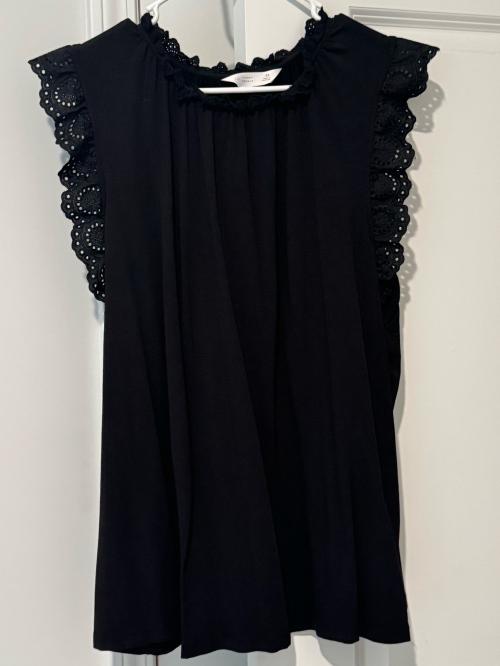 5/$40 LC Lauren Conrad Black Tank Top with Eyelet Ruffle on Shoulder